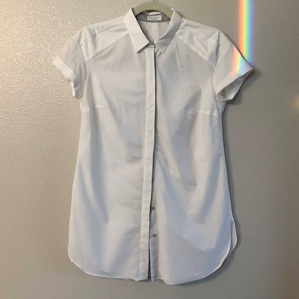 Brunello Cucinelli white short sleeve button down
